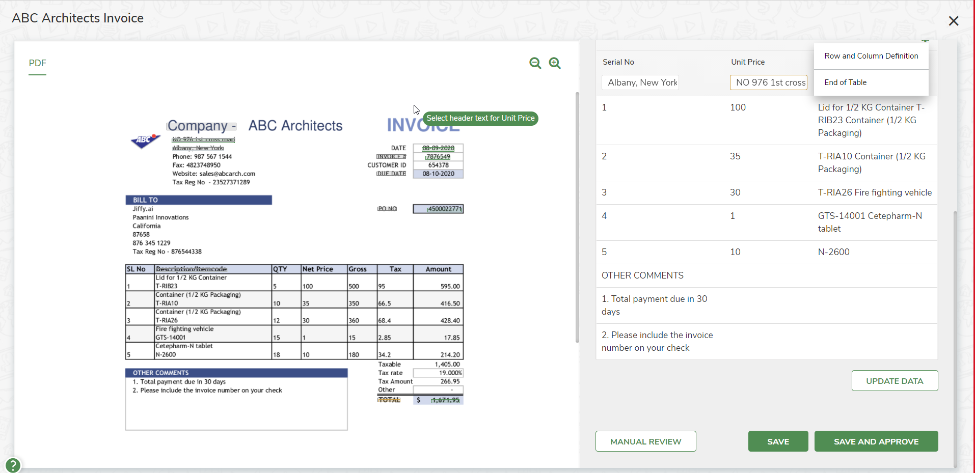 Edit Data in Document Table | JIFFY.ai